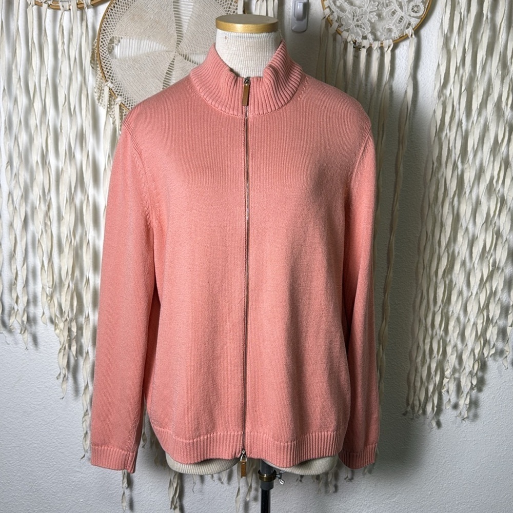 LaFayette 148 New York Pink Salt Mélange Zip Front Cardigan Sweater Size XXL